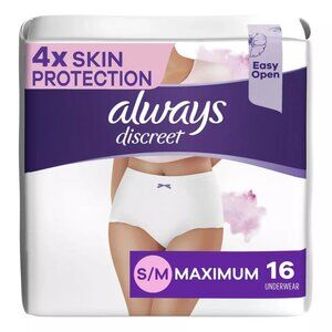 Always Discreet for Sensitive Skin S/M Maximum Plus Underwear White 16 Count